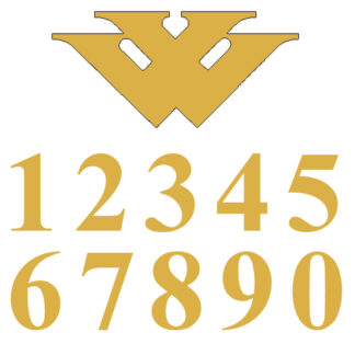 Gold Times New Roman vinyl mailbox numbers with matching W monogram for Westchase, FL mailboxes